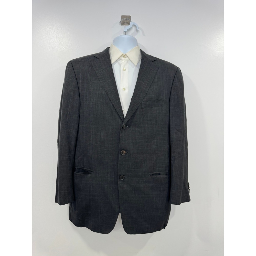 Ermenegildo Zegna Men Wool Blazer Charcoal Grey Plaid 3 Button Sport Coat 42R